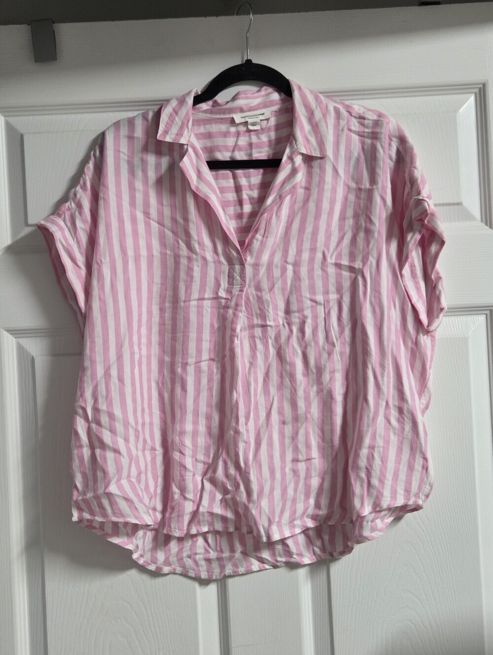 beachlunchlounge Women's Pink and White Striped Top Size L